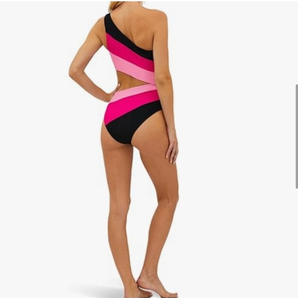 NWOT Beach Riot Joyce Cutout One Piece Colorblock Swimsuit Black/Pink Medium - Picture 5 of 16